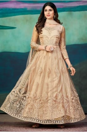 Costume Light Peach Eid Anarkali en filet brodé AS3467
