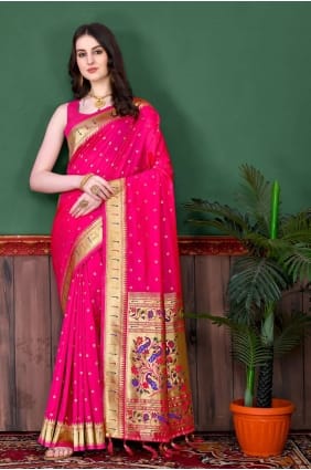 sari de soie magenta en tissage SR23948