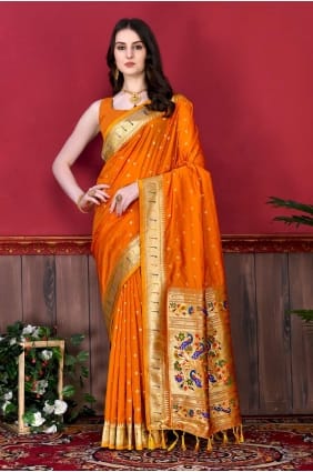 sari tissage jaune en soie SR23949