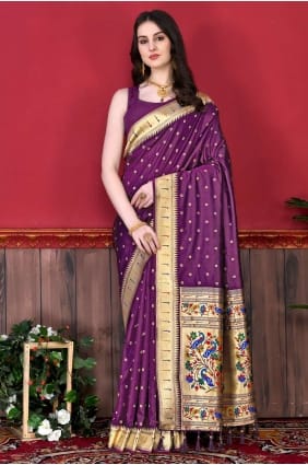 sari violet avec tissage de soie SR23952