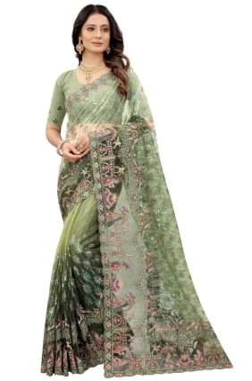 Saris net brodé à Mehndi SR23961