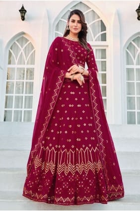 mariage georgette lehenga choli en rose foncé avec brodé LC6510