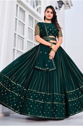 mariage en georgette brodé lehenga choli en vert sarcelle avec dupatta LC6511