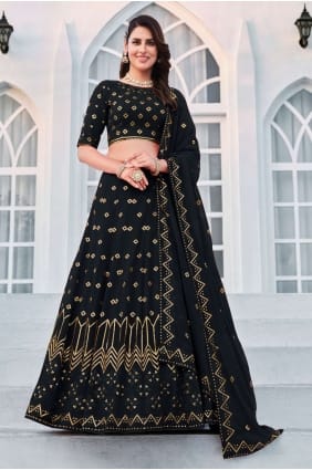 georgette brodé bleu marine mariage lehenga choli avec dupatta LC6515