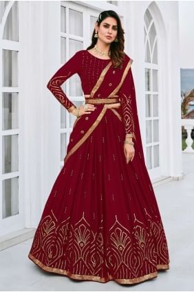 mariage en georgette brodé lehenga choli en marron avec dupatta LC6516