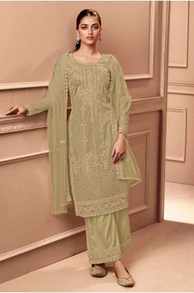 eid salwar kameez brodé en filet beige SK152876