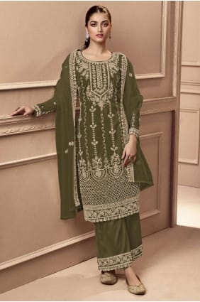 Aïd brodé Salwar Kameez en filet Mehndi SK152882