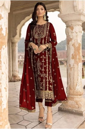 georgette marron eid salwar kameez brodé SK152885