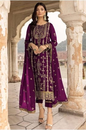 eid salwar kameez en georgette violette brodée SK152887
