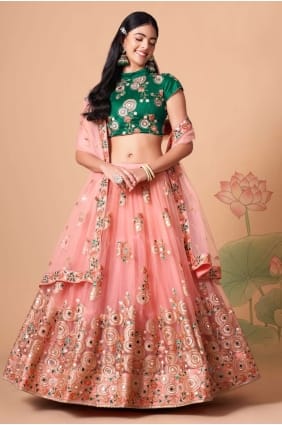 choli lehenga brodé en filet doux pêche LC6538