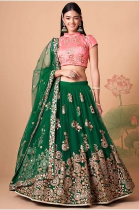 filet doux brodé vert lehenga choli LC6539
