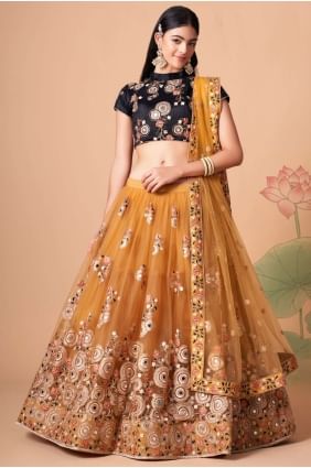 choli lehenga doré brodé en filet doux avec dupatta LC6541