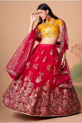 filet souple brodé Lehenga Choli à Rani LC6546