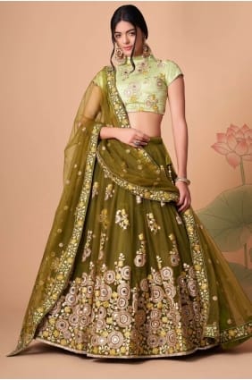 mehndi lehenga choli en filet doux avec broderie LC6548