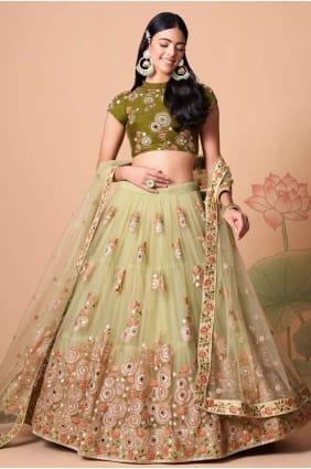 doux net brodé pista lehenga choli avec dupatta LC6549