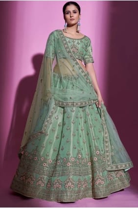 Pista miroir vert soie mariage lehenga choli LC6557