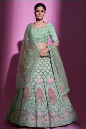 fil georgette mariage lehenga choli en vert pista avec dupatta LC6560