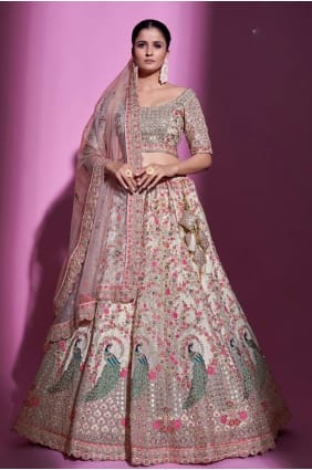 doux net pierre crème mariage lehenga choli avec dupatta LC6561