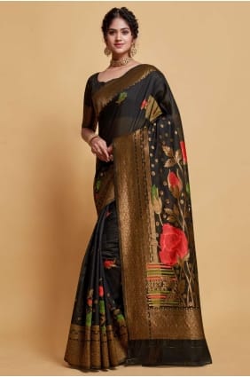 sari noir en tissage de soie SR24025