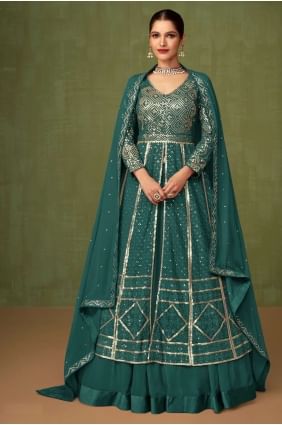 Georgette Rama Eid Anarkali Costume en broderie AS3509