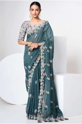 Zari, saris d’olives en organza fil avec chemisier SR24027