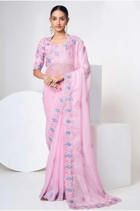 Sarari rose, sari d’organza de fil SR24028