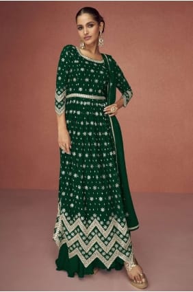 costume eid anarkali vert georgette brodé AS3519