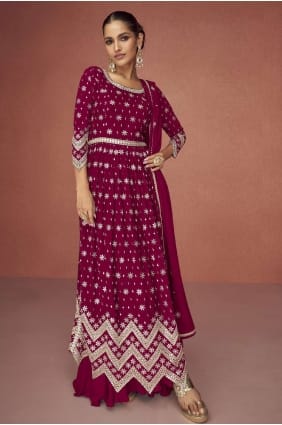 costume georgette eid anarkali en magenta avec brodé AS3520