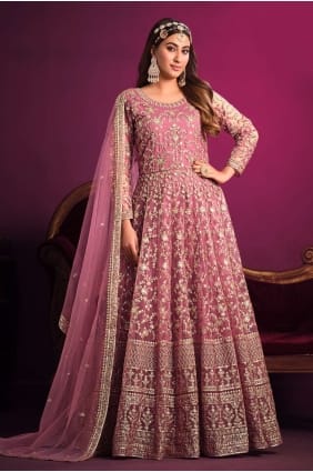 costume eid anarkali rose brodé en filet AS3522