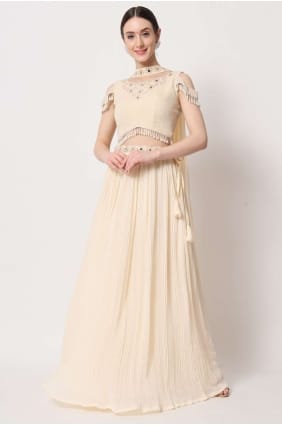 beige party lehenga choli en georgette brodée LC6578