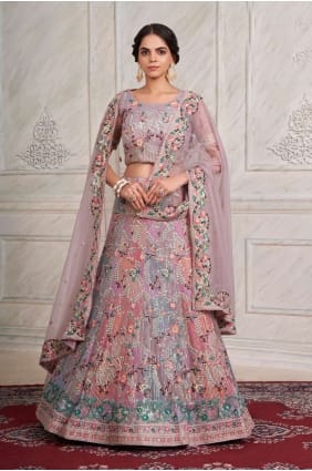 doux filet de mariage lehenga choli en violet avec fil LC6592