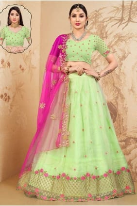 Lehenga Choli brodé en organza vert LC6597