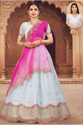 Sky Lehenga Choli en organza brodé LC6598