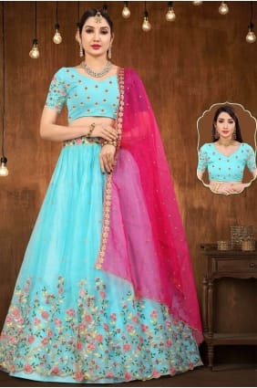 Organza Lehenga Choli à l’aqua avec broderie LC6601