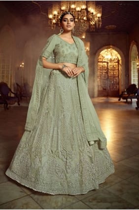 mariage vert lehenga choli avec filet doux en zircon LC6607