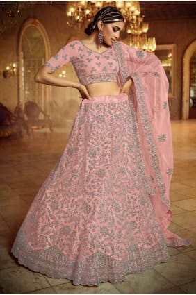 mariage de zircon rose choli lehenga en filet doux LC6609