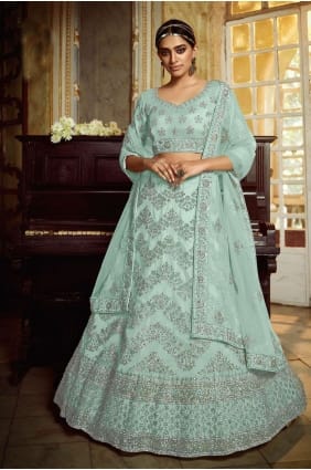 choli de lehenga de mariage en filet doux bleu ciel avec zircon LC6610