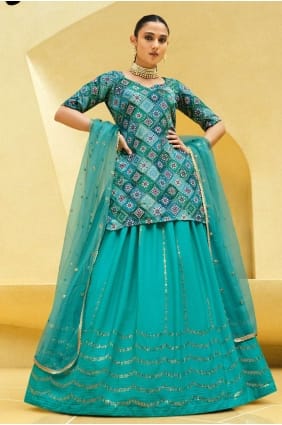 Imprimé Georgette Wedding Lehenga Choli en bleu turquoise avec dupatta LC6612