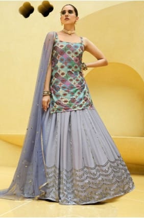 mariage lehenga choli en mousseline de soie chinon lavande avec broderie LC6616