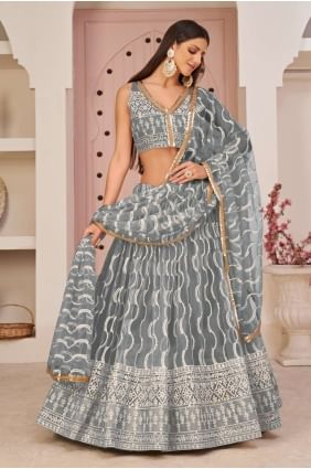 filet gris brodé Lehenga Choli avec dupatta LC6619