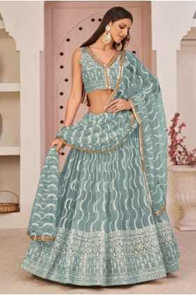 choli lehenga bleu océan avec filet brodé LC6620