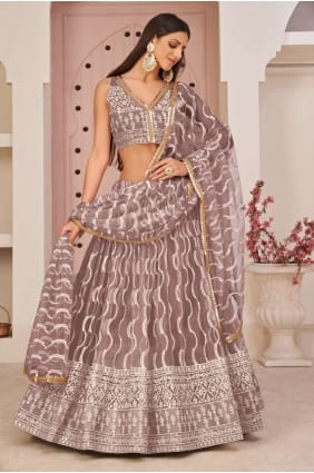 choli lehenga brodé rose oignon en filet LC6621