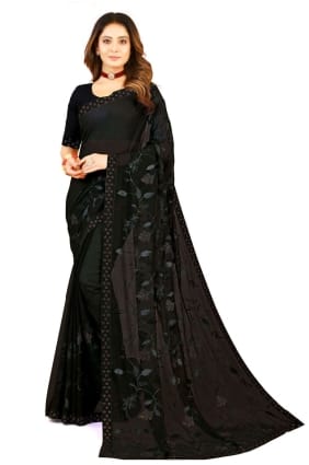 georgette black party wear sari brodé SR24102