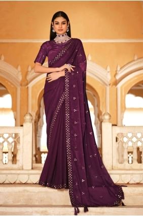 sari en mousseline chinon violet avec fil SR24107