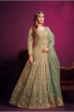 costume anarkali net vert clair avec imprimé AS3573