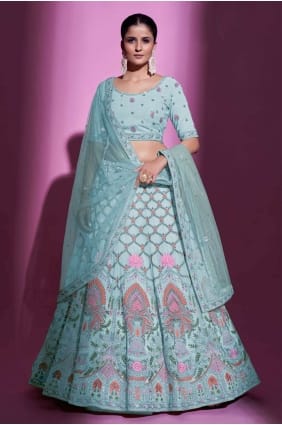 firozi georgette fil mariage lehenga choli avec dupatta LC6685