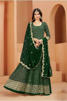 costume vert imprimé anarkali en georgette AS3580