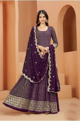 costume anarkali violet imprimé georgette avec dupatta AS3581