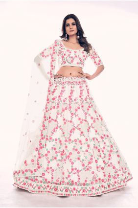 fil de mariage lehenga choli en filet doux blanc cassé LC6786