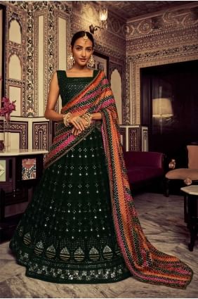 Georgette brodée mariage lehenga choli en vert avec dupatta LC6807